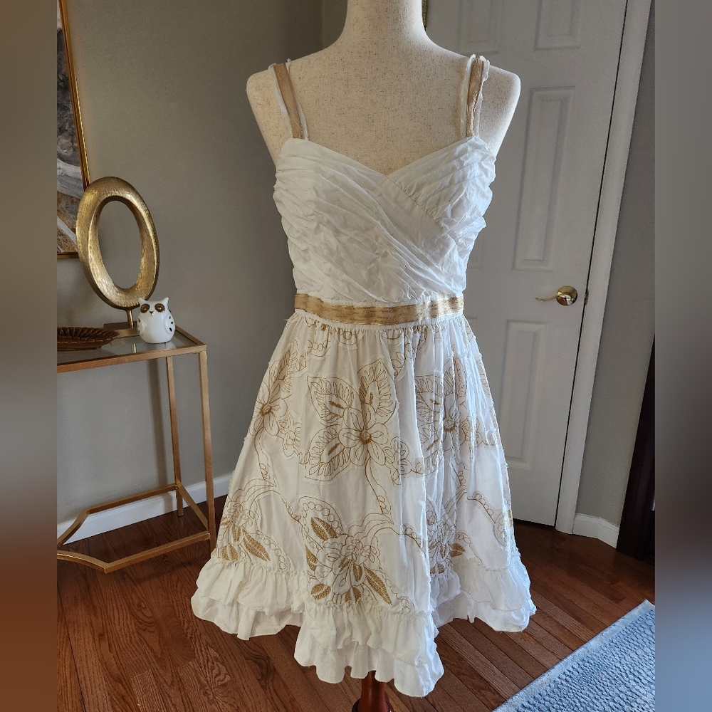 Anna Sui for Anthropologie Floral Applique Baby Doll Dress